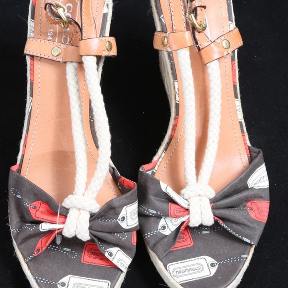 New Coach Catolina Women Brown Peep Toe Slingback Espadrilles Sz 8   4” Platform - Picture 2 of 7